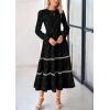 image:imagePRETTYGARDEN Long Sleeve Dress for Women 2026 Fall Elegant Modest Floral Boho Smocked Flowy Wedding Guest Midi DressesBlack