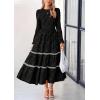 image:imagePRETTYGARDEN Long Sleeve Dress for Women 2026 Fall Elegant Modest Floral Boho Smocked Flowy Wedding Guest Midi DressesBlack