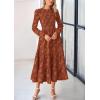 image:imagePRETTYGARDEN Long Sleeve Dress for Women 2026 Fall Elegant Modest Floral Boho Smocked Flowy Wedding Guest Midi DressesBrick Red
