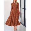 image:imagePRETTYGARDEN Long Sleeve Dress for Women 2026 Fall Elegant Modest Floral Boho Smocked Flowy Wedding Guest Midi DressesBrick Red