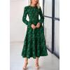image:imagePRETTYGARDEN Long Sleeve Dress for Women 2026 Fall Elegant Modest Floral Boho Smocked Flowy Wedding Guest Midi DressesDark Green