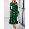 image:imagePRETTYGARDEN Long Sleeve Dress for Women 2026 Fall Elegant Modest Floral Boho Smocked Flowy Wedding Guest Midi DressesDark Green