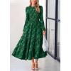 image:imagePRETTYGARDEN Long Sleeve Dress for Women 2026 Fall Elegant Modest Floral Boho Smocked Flowy Wedding Guest Midi DressesDark Green