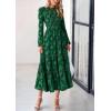 image:imagePRETTYGARDEN Long Sleeve Dress for Women 2026 Fall Elegant Modest Floral Boho Smocked Flowy Wedding Guest Midi DressesDark Green