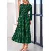 image:imagePRETTYGARDEN Long Sleeve Dress for Women 2026 Fall Elegant Modest Floral Boho Smocked Flowy Wedding Guest Midi DressesDark Green