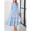 image:imagePRETTYGARDEN Long Sleeve Dress for Women 2026 Fall Elegant Modest Floral Boho Smocked Flowy Wedding Guest Midi DressesLight Blue