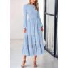 image:imagePRETTYGARDEN Long Sleeve Dress for Women 2026 Fall Elegant Modest Floral Boho Smocked Flowy Wedding Guest Midi DressesLight Blue
