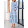image:imagePRETTYGARDEN Long Sleeve Dress for Women 2026 Fall Elegant Modest Floral Boho Smocked Flowy Wedding Guest Midi DressesLight Blue