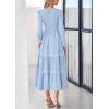 image:imagePRETTYGARDEN Long Sleeve Dress for Women 2026 Fall Elegant Modest Floral Boho Smocked Flowy Wedding Guest Midi DressesLight Blue