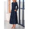 image:imagePRETTYGARDEN Long Sleeve Dress for Women 2026 Fall Elegant Modest Floral Boho Smocked Flowy Wedding Guest Midi DressesNavy