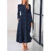image:imagePRETTYGARDEN Long Sleeve Dress for Women 2026 Fall Elegant Modest Floral Boho Smocked Flowy Wedding Guest Midi DressesNavy