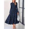 image:imagePRETTYGARDEN Long Sleeve Dress for Women 2026 Fall Elegant Modest Floral Boho Smocked Flowy Wedding Guest Midi DressesNavy
