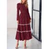 image:imagePRETTYGARDEN Long Sleeve Dress for Women 2026 Fall Elegant Modest Floral Boho Smocked Flowy Wedding Guest Midi DressesWine Red