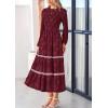 image:imagePRETTYGARDEN Long Sleeve Dress for Women 2026 Fall Elegant Modest Floral Boho Smocked Flowy Wedding Guest Midi DressesWine Red