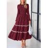 image:imagePRETTYGARDEN Long Sleeve Dress for Women 2026 Fall Elegant Modest Floral Boho Smocked Flowy Wedding Guest Midi DressesWine Red