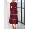 image:imagePRETTYGARDEN Long Sleeve Dress for Women 2026 Fall Elegant Modest Floral Boho Smocked Flowy Wedding Guest Midi DressesWine Red