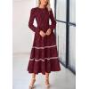 image:imagePRETTYGARDEN Long Sleeve Dress for Women 2026 Fall Elegant Modest Floral Boho Smocked Flowy Wedding Guest Midi DressesWine Red