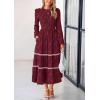image:imagePRETTYGARDEN Long Sleeve Dress for Women 2026 Fall Elegant Modest Floral Boho Smocked Flowy Wedding Guest Midi DressesWine Red