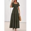 image:imagePRETTYGARDEN Summer Dresses for Women 2026 Boho Maxi Smocked Spring Wedding Guest Square Neck Short Sleeve Swiss Dot DressArmy Green