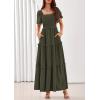 image:imagePRETTYGARDEN Summer Dresses for Women 2026 Boho Maxi Smocked Spring Wedding Guest Square Neck Short Sleeve Swiss Dot DressArmy Green
