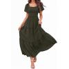 image:imagePRETTYGARDEN Summer Dresses for Women 2026 Boho Maxi Smocked Spring Wedding Guest Square Neck Short Sleeve Swiss Dot DressArmy Green