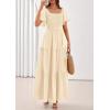 image:imagePRETTYGARDEN Summer Dresses for Women 2026 Boho Maxi Smocked Spring Wedding Guest Square Neck Short Sleeve Swiss Dot DressBeige