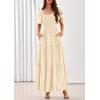 image:imagePRETTYGARDEN Summer Dresses for Women 2026 Boho Maxi Smocked Spring Wedding Guest Square Neck Short Sleeve Swiss Dot DressBeige