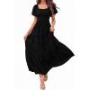 image:imagePRETTYGARDEN Summer Dresses for Women 2026 Boho Maxi Smocked Spring Wedding Guest Square Neck Short Sleeve Swiss Dot DressBlack