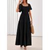 image:imagePRETTYGARDEN Summer Dresses for Women 2026 Boho Maxi Smocked Spring Wedding Guest Square Neck Short Sleeve Swiss Dot DressBlack