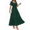 image:imagePRETTYGARDEN Summer Dresses for Women 2026 Boho Maxi Smocked Spring Wedding Guest Square Neck Short Sleeve Swiss Dot DressDark Green