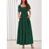 image:imagePRETTYGARDEN Summer Dresses for Women 2026 Boho Maxi Smocked Spring Wedding Guest Square Neck Short Sleeve Swiss Dot DressDark Green