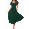 image:imagePRETTYGARDEN Summer Dresses for Women 2026 Boho Maxi Smocked Spring Wedding Guest Square Neck Short Sleeve Swiss Dot DressDark Green