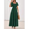image:imagePRETTYGARDEN Summer Dresses for Women 2026 Boho Maxi Smocked Spring Wedding Guest Square Neck Short Sleeve Swiss Dot DressDark Green