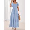 image:imagePRETTYGARDEN Summer Dresses for Women 2026 Boho Maxi Smocked Spring Wedding Guest Square Neck Short Sleeve Swiss Dot DressLight Blue