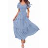 image:imagePRETTYGARDEN Summer Dresses for Women 2026 Boho Maxi Smocked Spring Wedding Guest Square Neck Short Sleeve Swiss Dot DressLight Blue