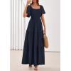 image:imagePRETTYGARDEN Summer Dresses for Women 2026 Boho Maxi Smocked Spring Wedding Guest Square Neck Short Sleeve Swiss Dot DressNavy Blue