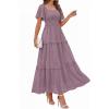 image:imagePRETTYGARDEN Summer Dresses for Women 2026 Boho Maxi Smocked Spring Wedding Guest Square Neck Short Sleeve Swiss Dot DressPurple