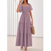 image:imagePRETTYGARDEN Summer Dresses for Women 2026 Boho Maxi Smocked Spring Wedding Guest Square Neck Short Sleeve Swiss Dot DressPurple
