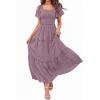image:imagePRETTYGARDEN Summer Dresses for Women 2026 Boho Maxi Smocked Spring Wedding Guest Square Neck Short Sleeve Swiss Dot DressPurple