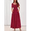 image:imagePRETTYGARDEN Summer Dresses for Women 2026 Boho Maxi Smocked Spring Wedding Guest Square Neck Short Sleeve Swiss Dot DressRed