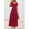 image:imagePRETTYGARDEN Summer Dresses for Women 2026 Boho Maxi Smocked Spring Wedding Guest Square Neck Short Sleeve Swiss Dot DressRed