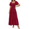 image:imagePRETTYGARDEN Summer Dresses for Women 2026 Boho Maxi Smocked Spring Wedding Guest Square Neck Short Sleeve Swiss Dot DressRed