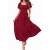 image:imagePRETTYGARDEN Summer Dresses for Women 2026 Boho Maxi Smocked Spring Wedding Guest Square Neck Short Sleeve Swiss Dot DressRed