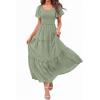 image:imagePRETTYGARDEN Summer Dresses for Women 2026 Boho Maxi Smocked Spring Wedding Guest Square Neck Short Sleeve Swiss Dot DressSage Green