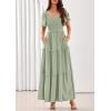 image:imagePRETTYGARDEN Summer Dresses for Women 2026 Boho Maxi Smocked Spring Wedding Guest Square Neck Short Sleeve Swiss Dot DressSage Green