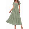 image:imagePRETTYGARDEN Summer Dresses for Women 2026 Boho Maxi Smocked Spring Wedding Guest Square Neck Short Sleeve Swiss Dot DressSage Green