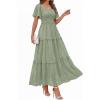 image:imagePRETTYGARDEN Summer Dresses for Women 2026 Boho Maxi Smocked Spring Wedding Guest Square Neck Short Sleeve Swiss Dot DressSage Green