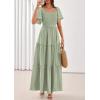 image:imagePRETTYGARDEN Summer Dresses for Women 2026 Boho Maxi Smocked Spring Wedding Guest Square Neck Short Sleeve Swiss Dot DressSage Green