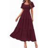 image:imagePRETTYGARDEN Summer Dresses for Women 2026 Boho Maxi Smocked Spring Wedding Guest Square Neck Short Sleeve Swiss Dot DressWine Red