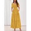 image:imagePRETTYGARDEN Summer Dresses for Women 2026 Boho Maxi Smocked Spring Wedding Guest Square Neck Short Sleeve Swiss Dot DressYellow